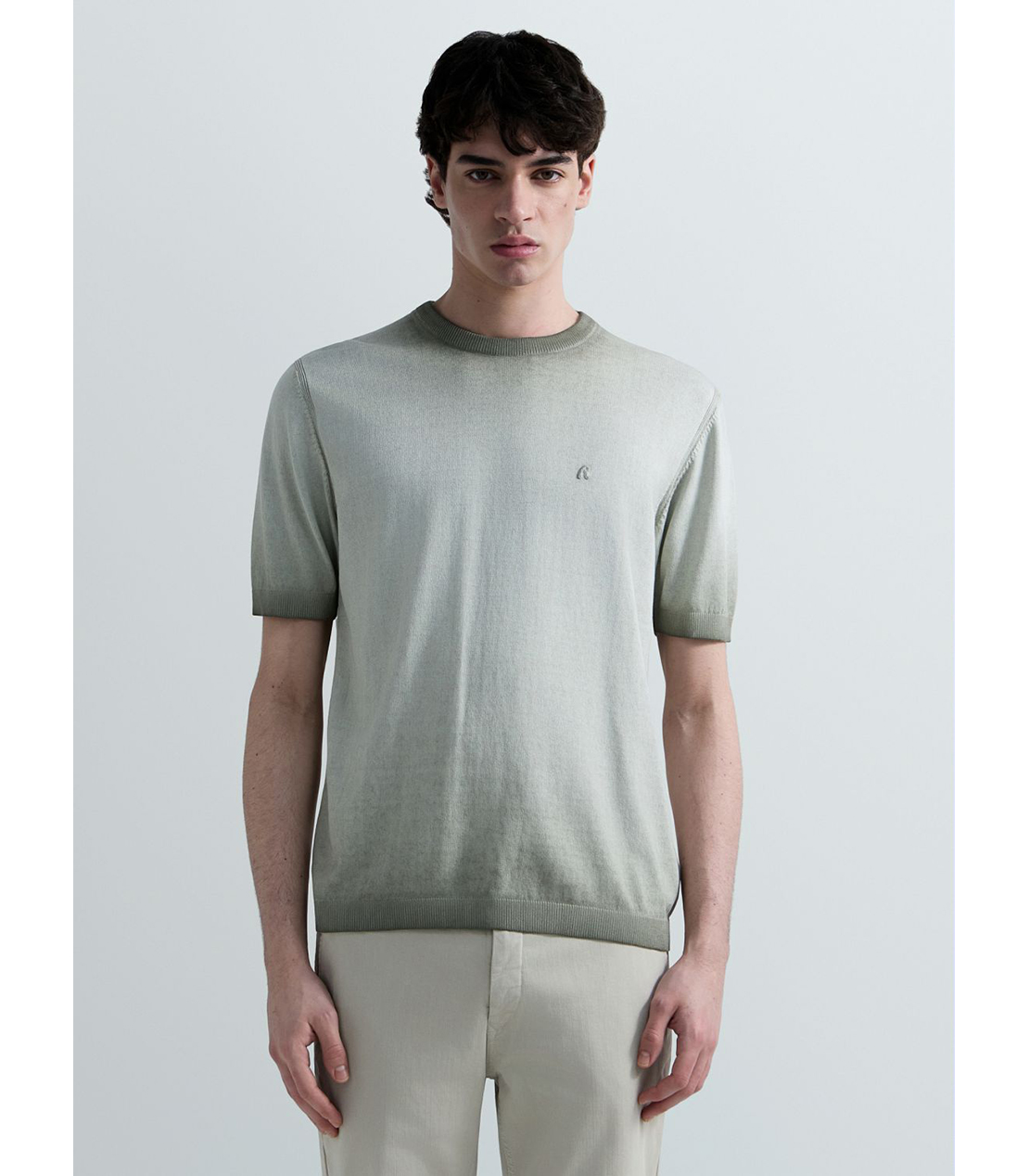 オンブレコットンクルーネックハーフスリーブセーター